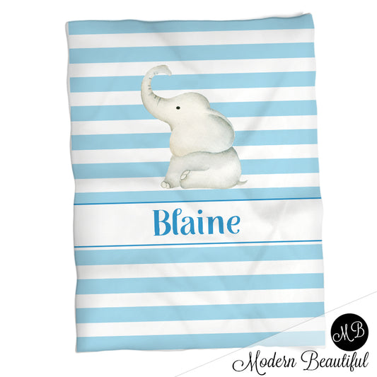 Personalized Elephant Baby Name Blanket Boy Blue