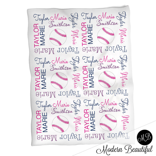 Personalized Softball Baby Name Blanket