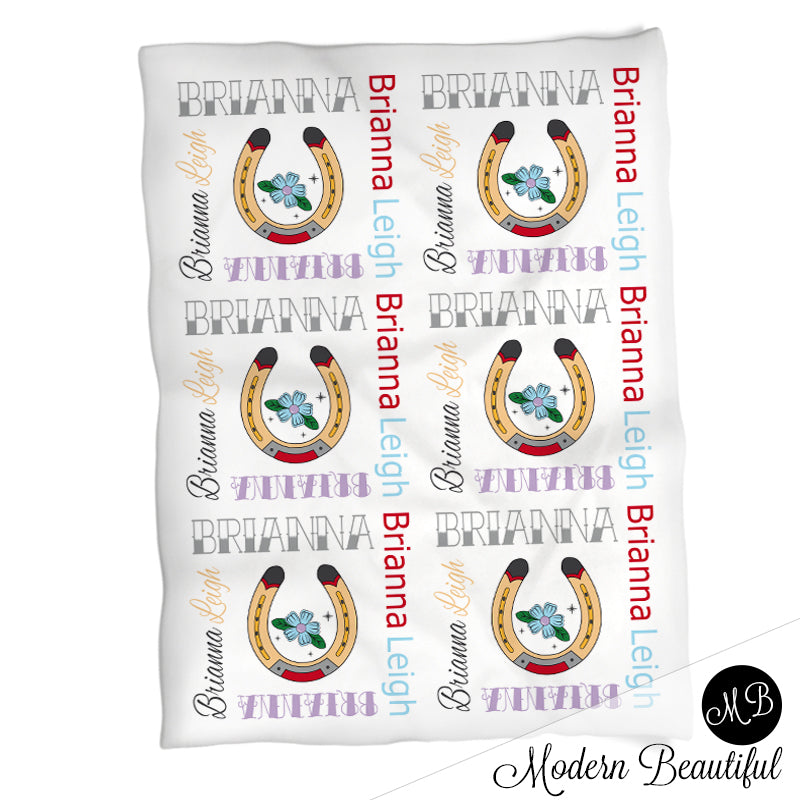 Personalized Tattoo Horse Shoe Baby Name Blanket