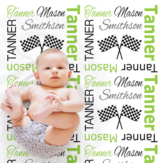 Personalized Racing Flag Baby Name Blanket Boy