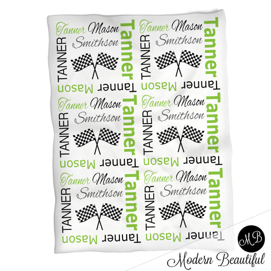 Personalized Racing Flag Baby Name Blanket Boy