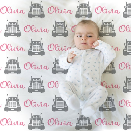 Personalized Baby girl trucker name blanket