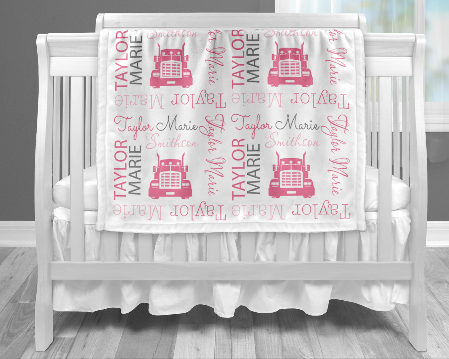 Personalized Girl big rig baby name blanket