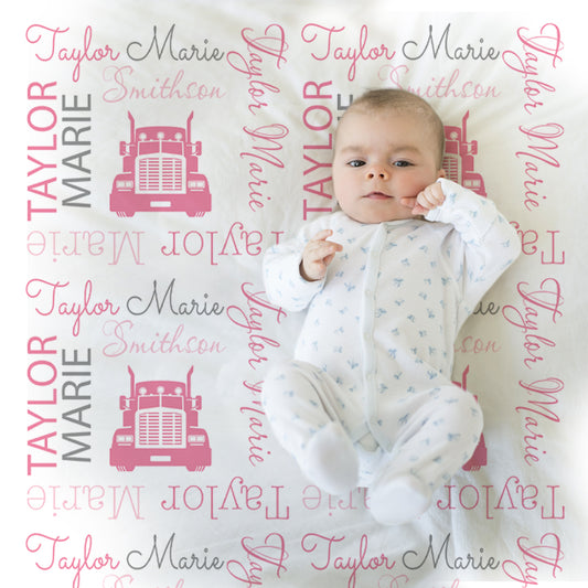 Personalized Girl big rig baby name blanket