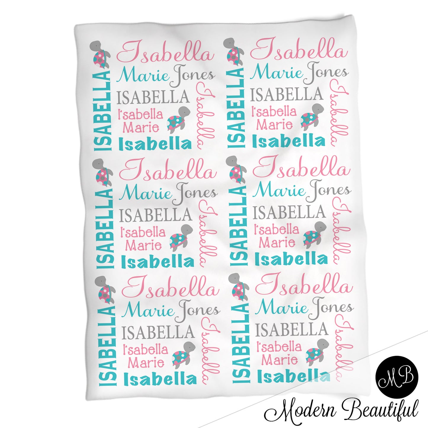 Personalized Sea Turtle Baby Name Blanket