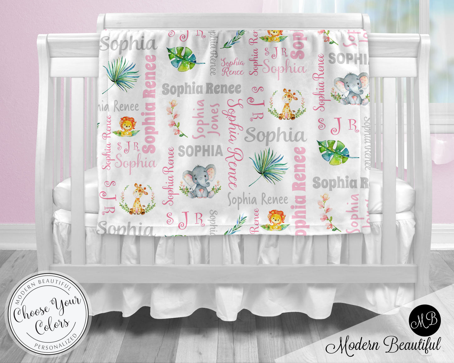 Safari animals baby name blanket, jungle animals blanket, safari baby blanket, baby swaddling blankets, baby girl or boy, baby name blanket, baby shower gift, personalized baby name blanket(CHOOSE COLORS)