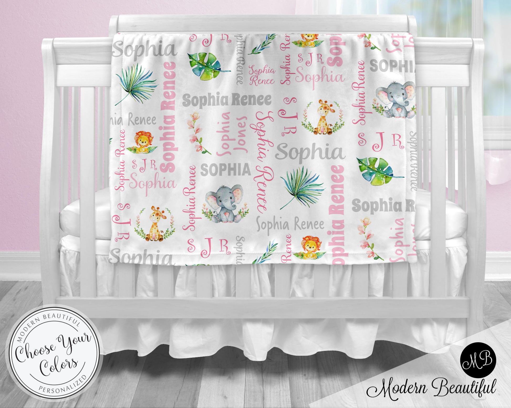 Safari animals baby name blanket, jungle animals blanket, safari baby blanket, baby swaddling blankets, baby girl or boy, baby name blanket, baby shower gift, personalized baby name blanket(CHOOSE COLORS)