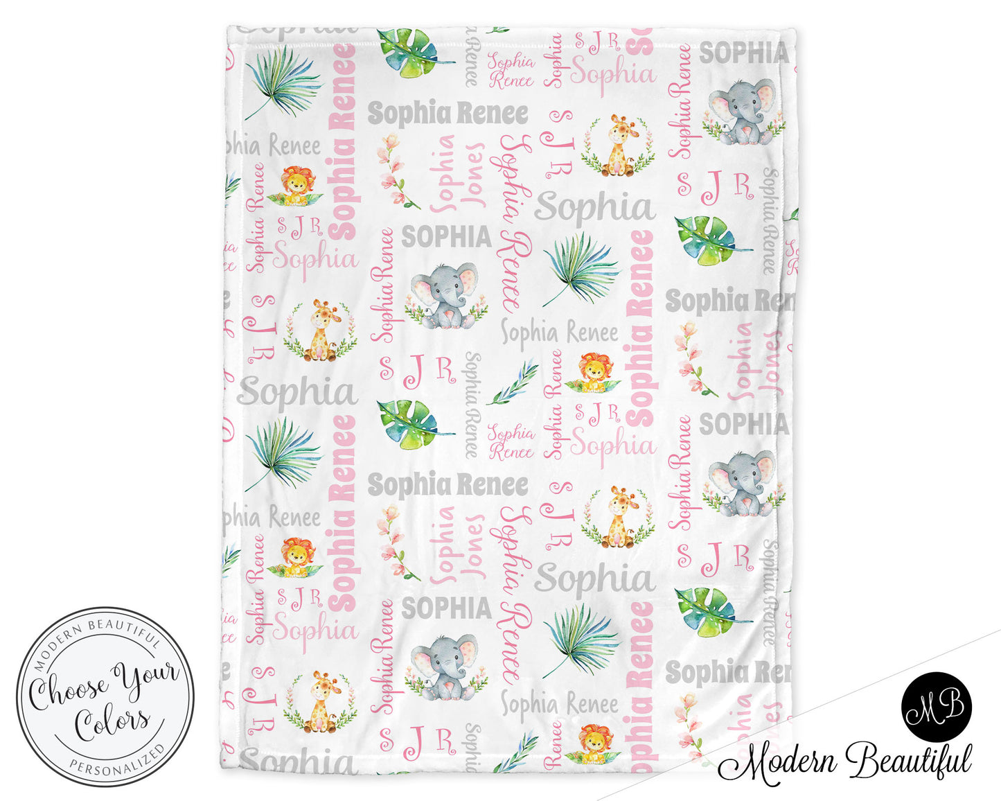 Personalized Safair Animals Baby Name Blanket