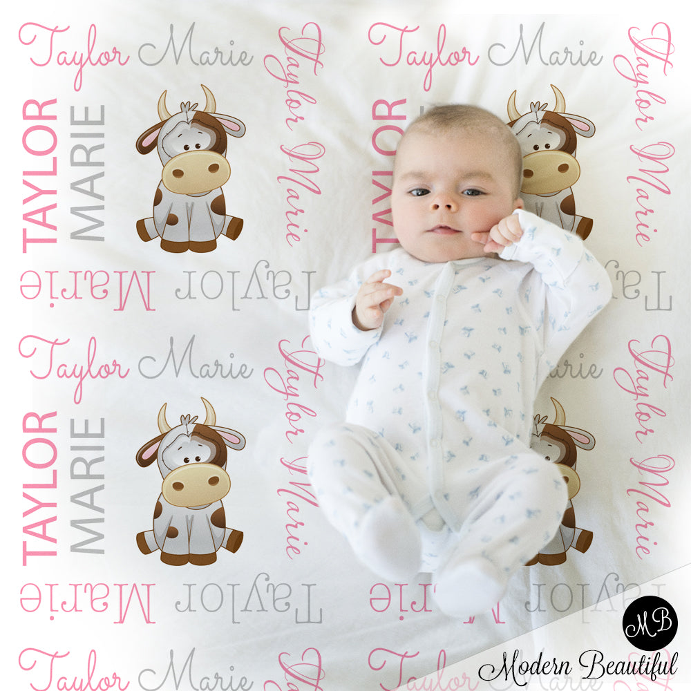 baby girl farm cow name blanket