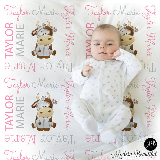baby girl farm cow name blanket