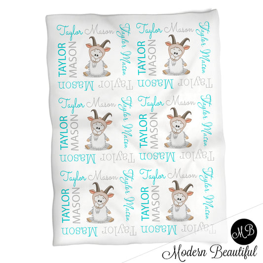 Personalized Goat Baby Name Blanket Boy