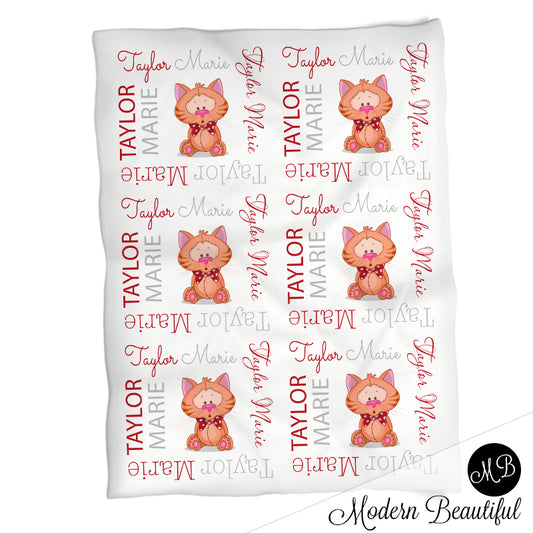 Personalized Cat Baby Name Blanket Red