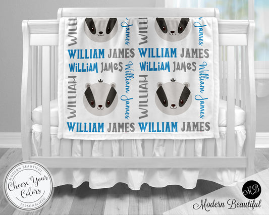 Personalized Badger Baby Name Blanket