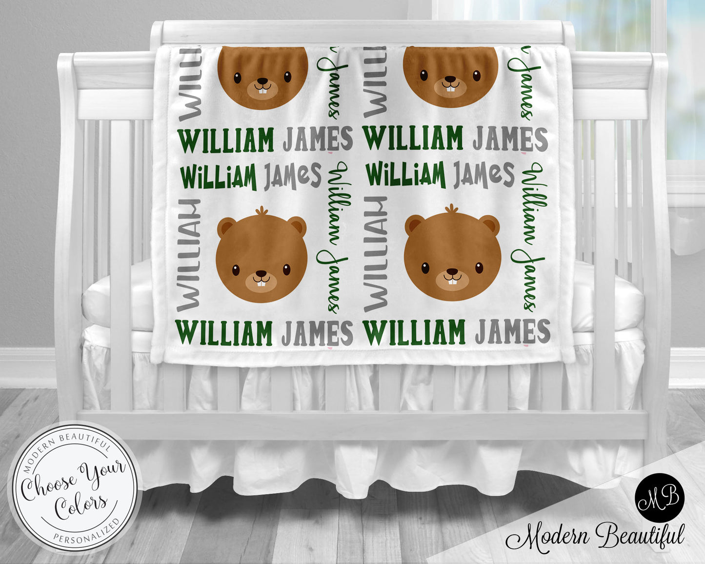 Personalized Beaver Baby Name Blanket