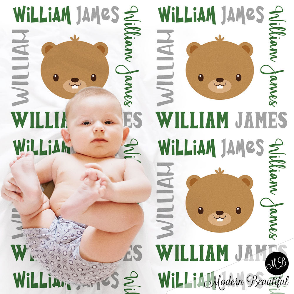 Beaver baby name blanket, beaver blanket, beaver baby gift blanket, baby swaddling blankets, baby girl or boy, baby name blanket, baby shower gift, personalized baby name blanket(CHOOSE COLORS)