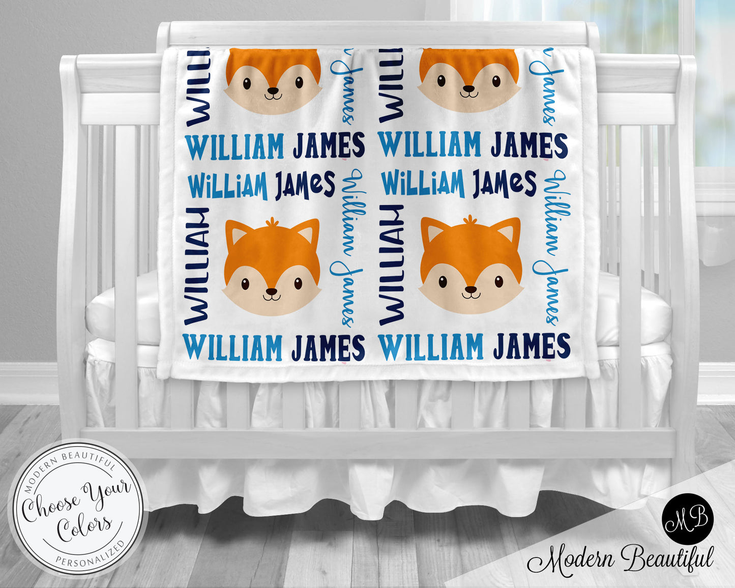 Personalized Fox Baby Name Blanket