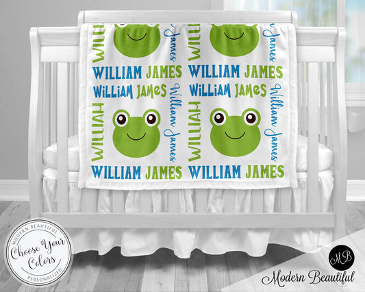 Personalized Frog Baby Name Blanket