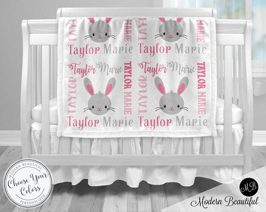Personalized Bunny Baby Name Blanket