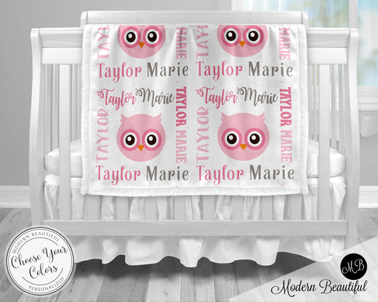 Personalized Owl Baby Name Blanket