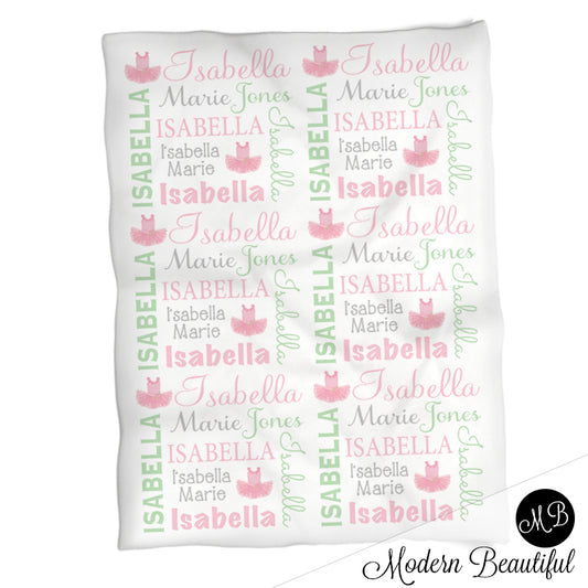 Personalized Ballet Tutu Baby Name Blanket Pink