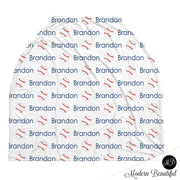 Baseball baby boy or girl car seat canopy cover, baseball baby gift, red and navy, custom infant car seat cover, personalized baby name carseat cover, nursing privacy cover, shopping cart cover, high chair cover (CHOOSE COLORS)