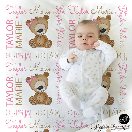 teddy bear baby girl blanket