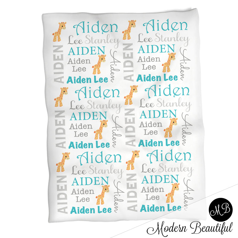 Personalized Giraffe Baby Name Blanket Girl