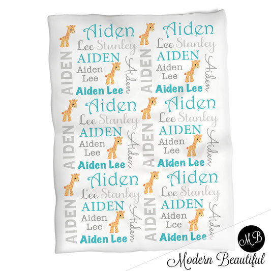 Personalized Giraffe Baby Name Blanket Girl