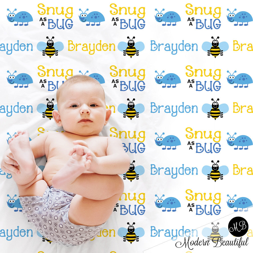 Personalized Bugs Baby Name Blanket Boy