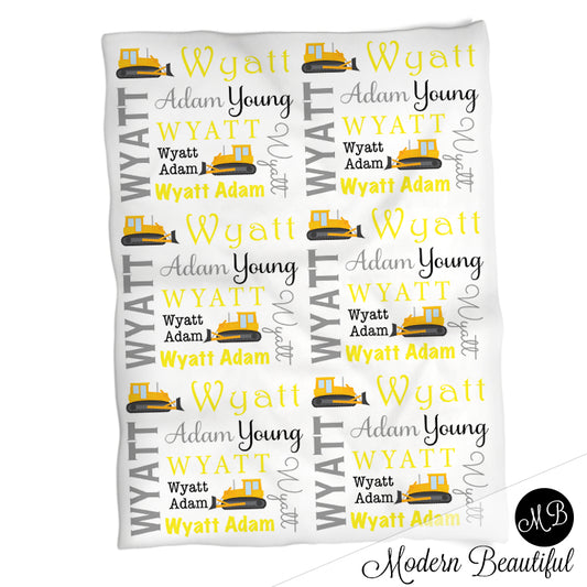 Personalized Construction Baby Name Blanket Boy