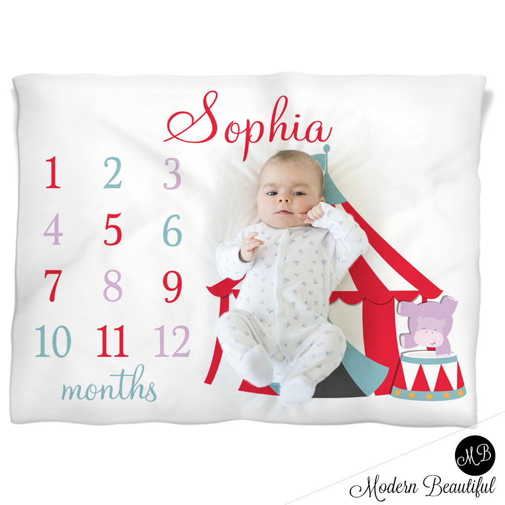 Circus Milestone Baby Blanket Personalized Baby Growth Photo Blanket