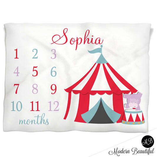 Circus Milestone Baby Blanket Personalized Baby Growth Photo Blanket