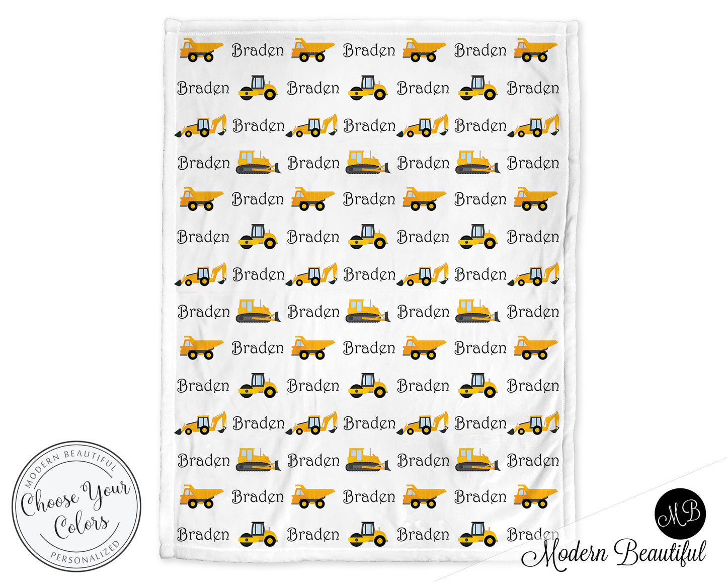 Personalized Construction Baby Name Blanket