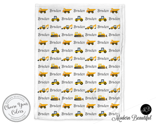 Personalized Construction Baby Name Blanket