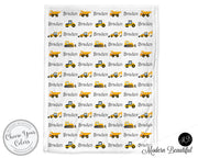 Construction baby boy blanket, yellow and white, bulldozer baby name blanket, custom dump truck personalized baby gift, swaddle baby blanket, personalized blanket, boy or girl blanket, choose colors