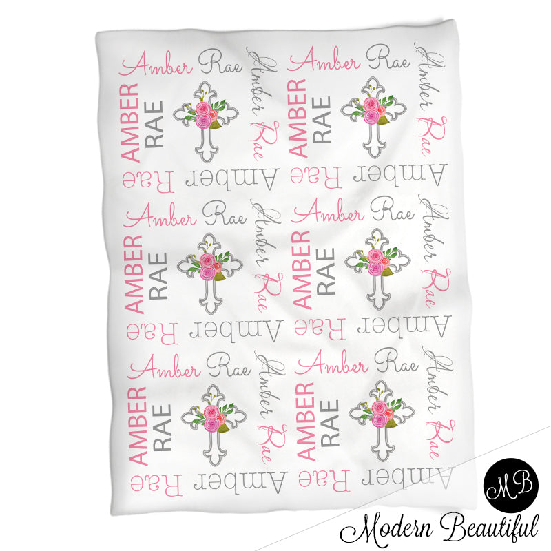 Personalized Baptism Baby Name Blanket Girl