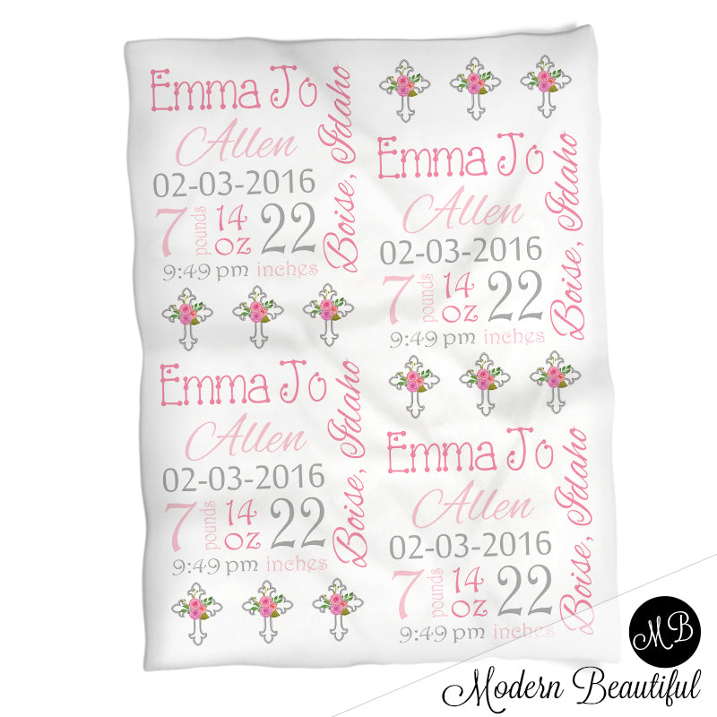 Cross Baby Stats Blanket Purple