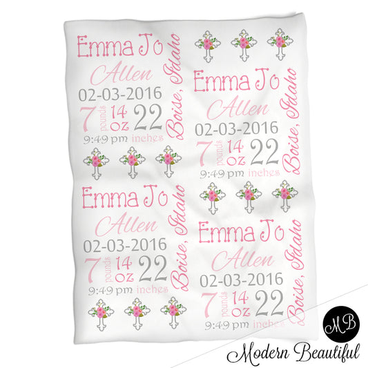 Cross Baby Stats Blanket Purple