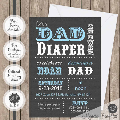 Dad diaper baby shower invitation, diaper baby shower invitation, dad and diapers baby shower invitation, new dad baby boy baby shower invitation