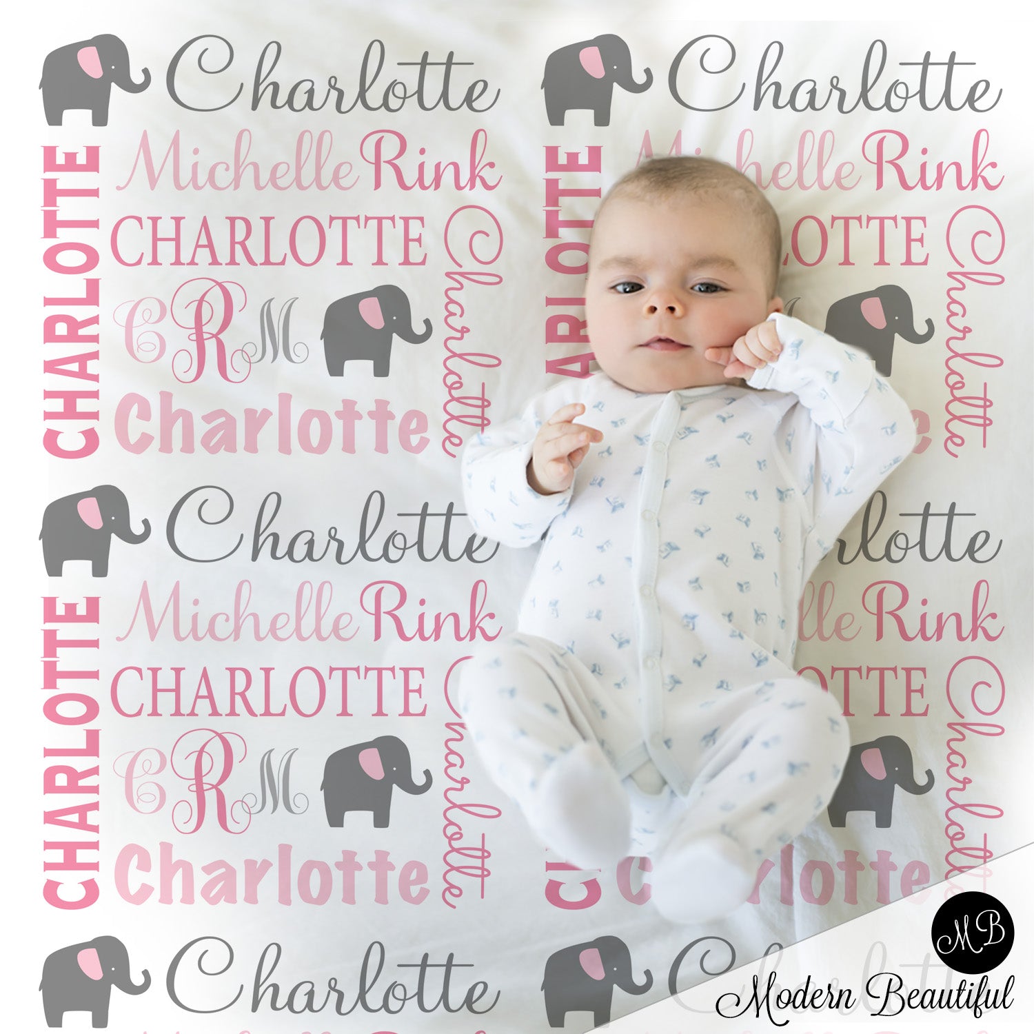 monogram elephant baby blanket