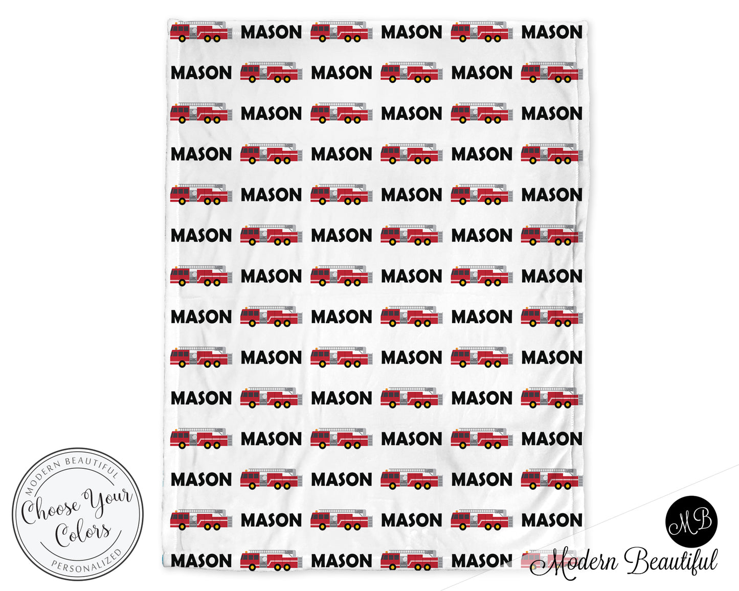 Personalized Firetruck Baby Name Blanket Boy