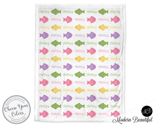 Personalized Fishing Baby Name Blanket Girl