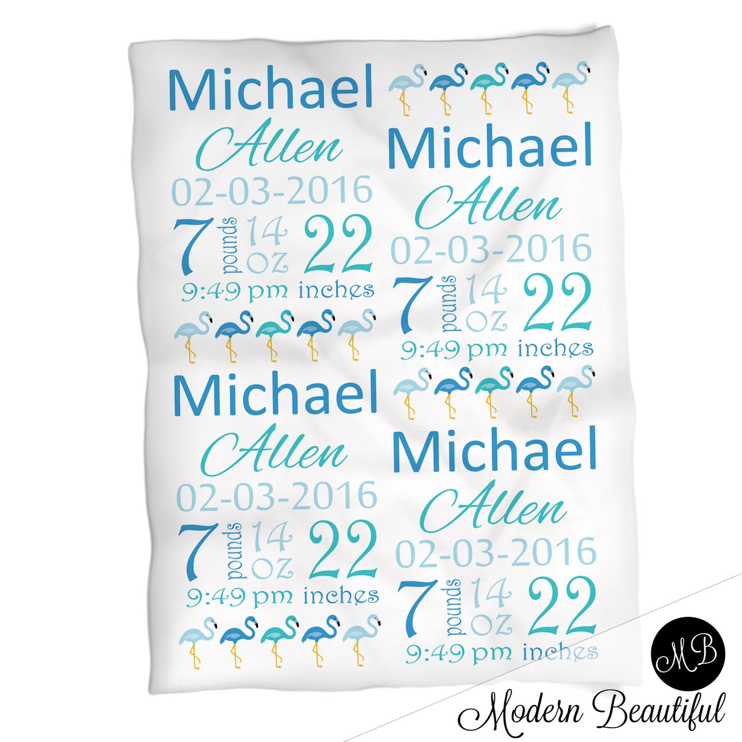 Flamingo Baby Stats Blanket Boy