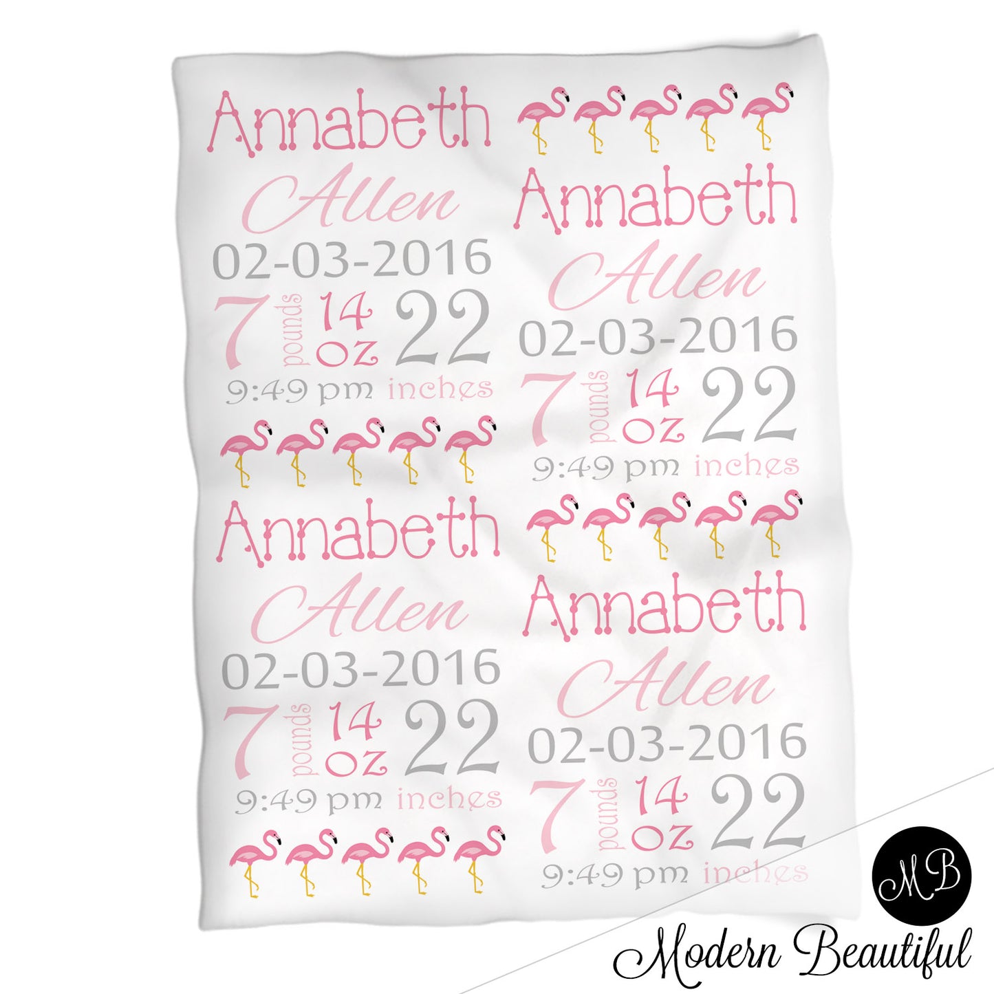 Flamingo  Baby Stats Blanket Girl