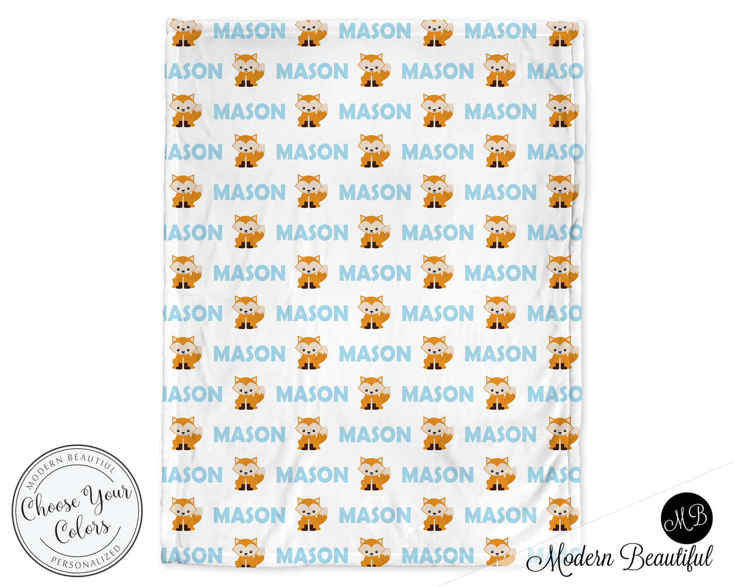 Personalized Fox Baby Name Blanket Boy