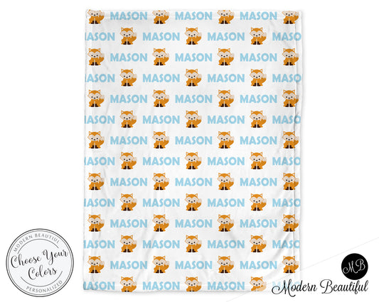 Personalized Fox Baby Name Blanket Boy