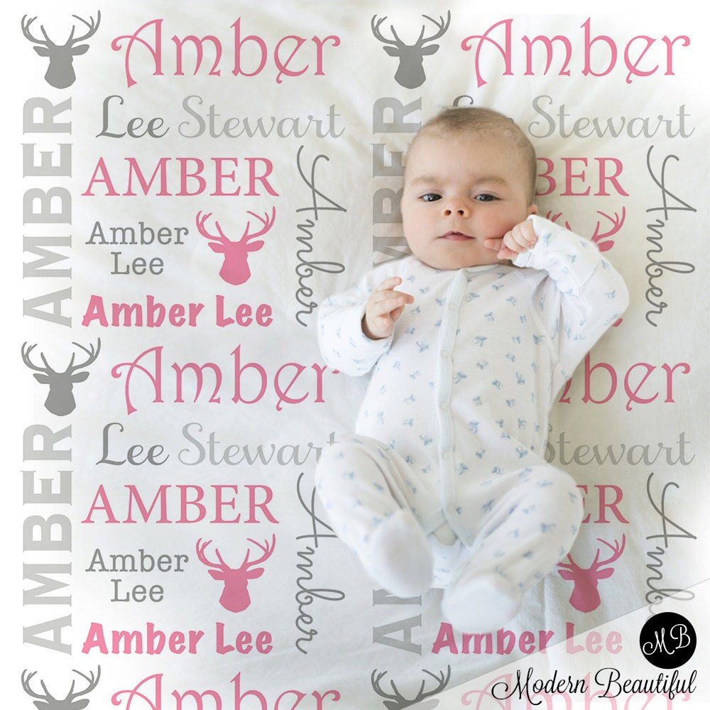Personalized Baby Deer Baby Name Blanket Girl
