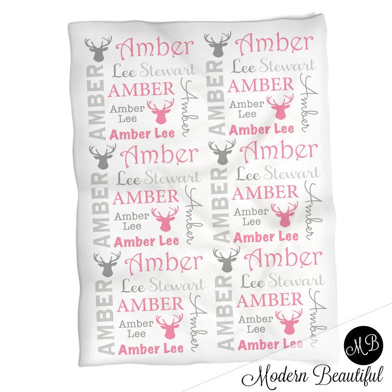 Personalized Baby Deer Baby Name Blanket Girl