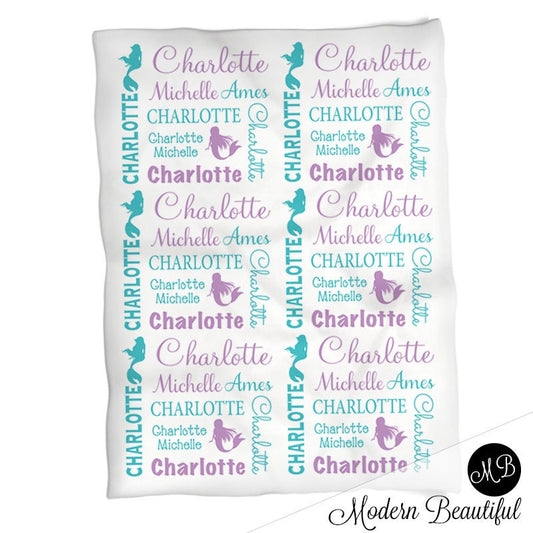 Personalized Mermaid Baby Name Blanket Girl