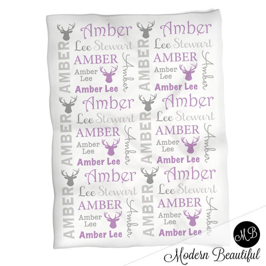 Personalized Deer Antler Baby Name Blanket